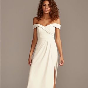 DAVIDS BRIDAL Off-the-Shoulder Stretch Crepe Dress